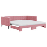 Lit de jour avec lit gigogne et matelas rose 100x200 cm velours