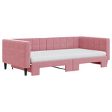 Lit de jour avec lit gigogne et matelas rose 100x200 cm velours