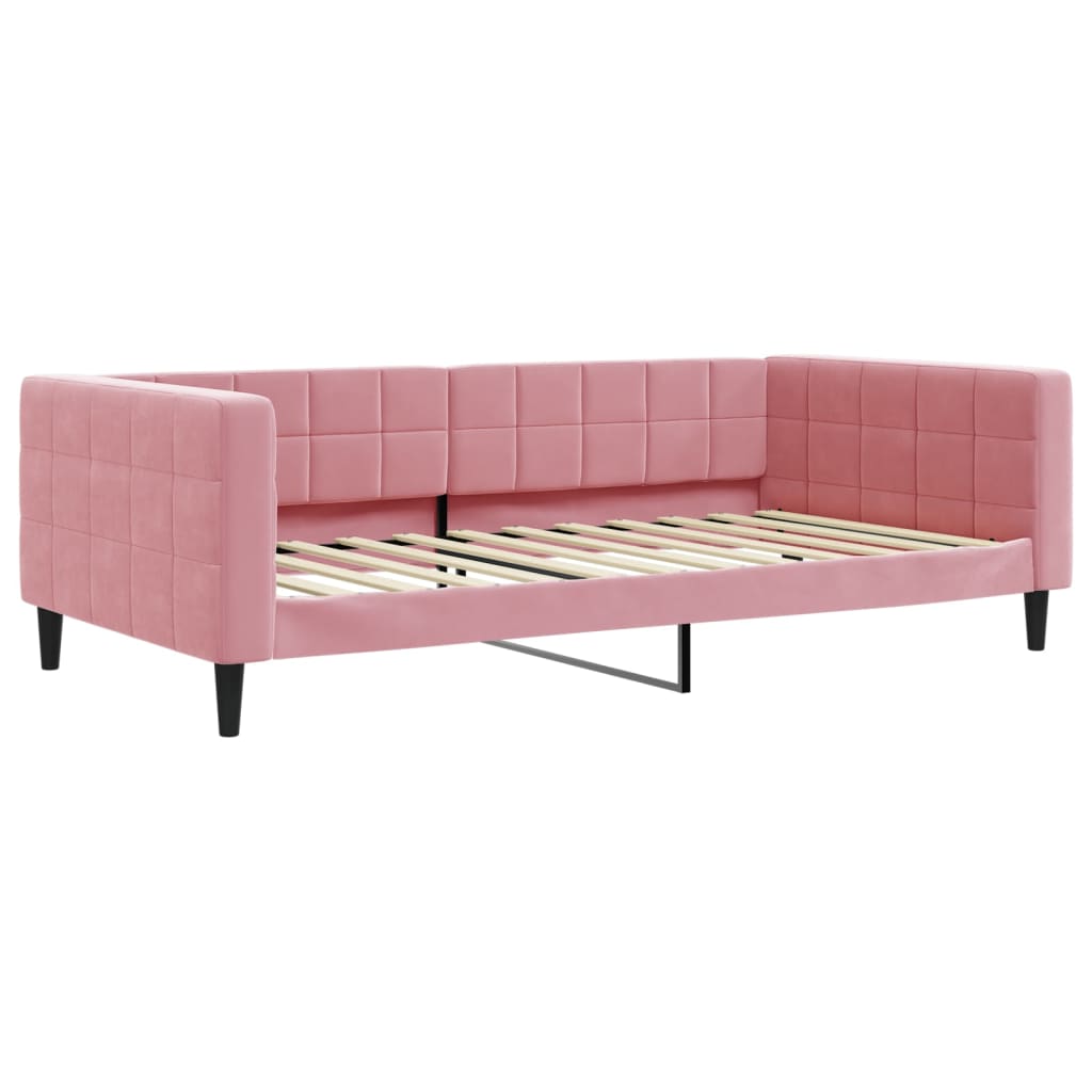 Lit de jour avec lit gigogne et matelas rose 100x200 cm velours