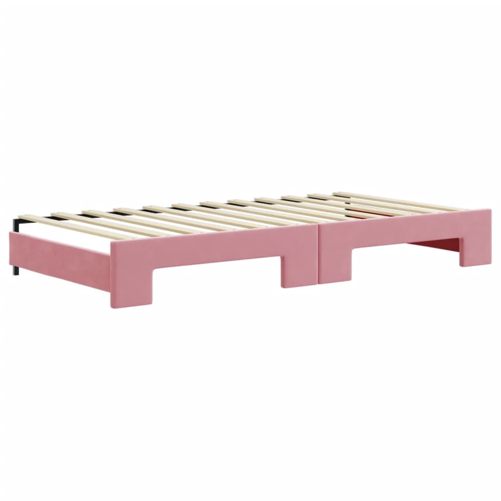 Lit de jour avec lit gigogne et matelas rose 100x200 cm velours