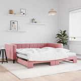 Lit de jour avec lit gigogne et matelas rose 100x200 cm velours