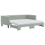 Lit de jour avec gigogne et matelas gris clair 90x190cm velours