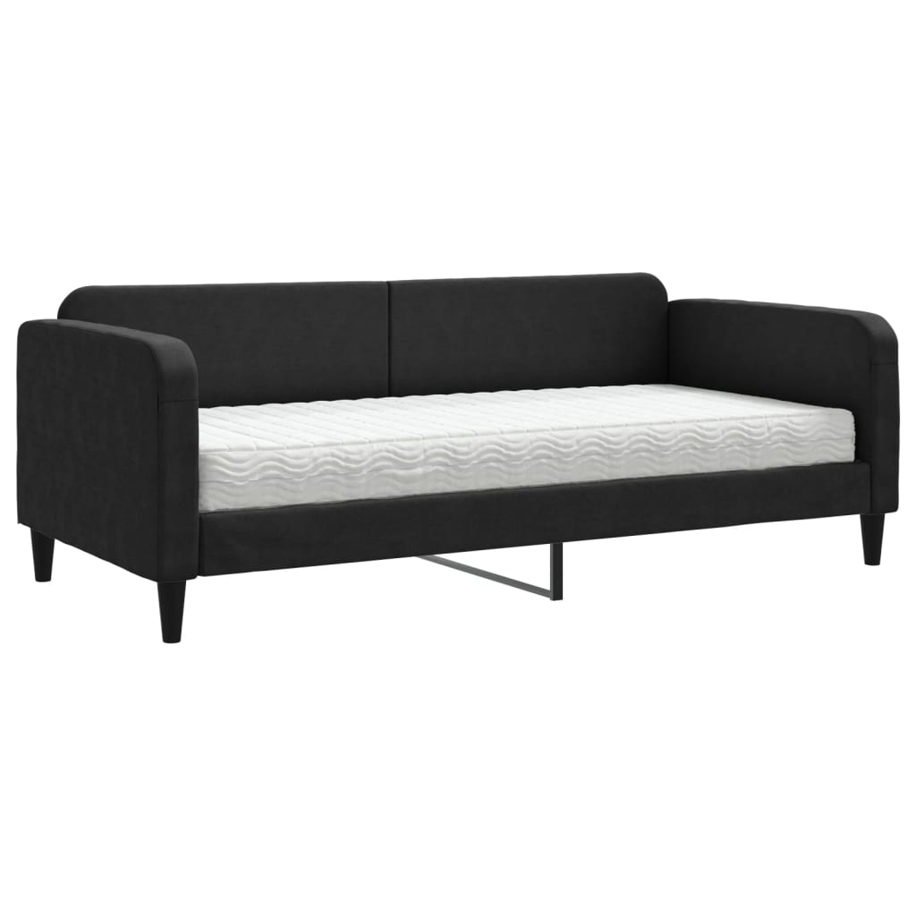 Lit de jour avec matelas noir 90x200 cm tissu