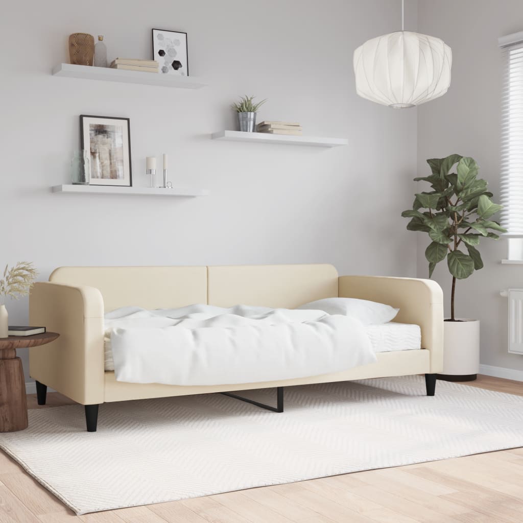 Lit de jour avec matelas crème 90x200 cm tissu