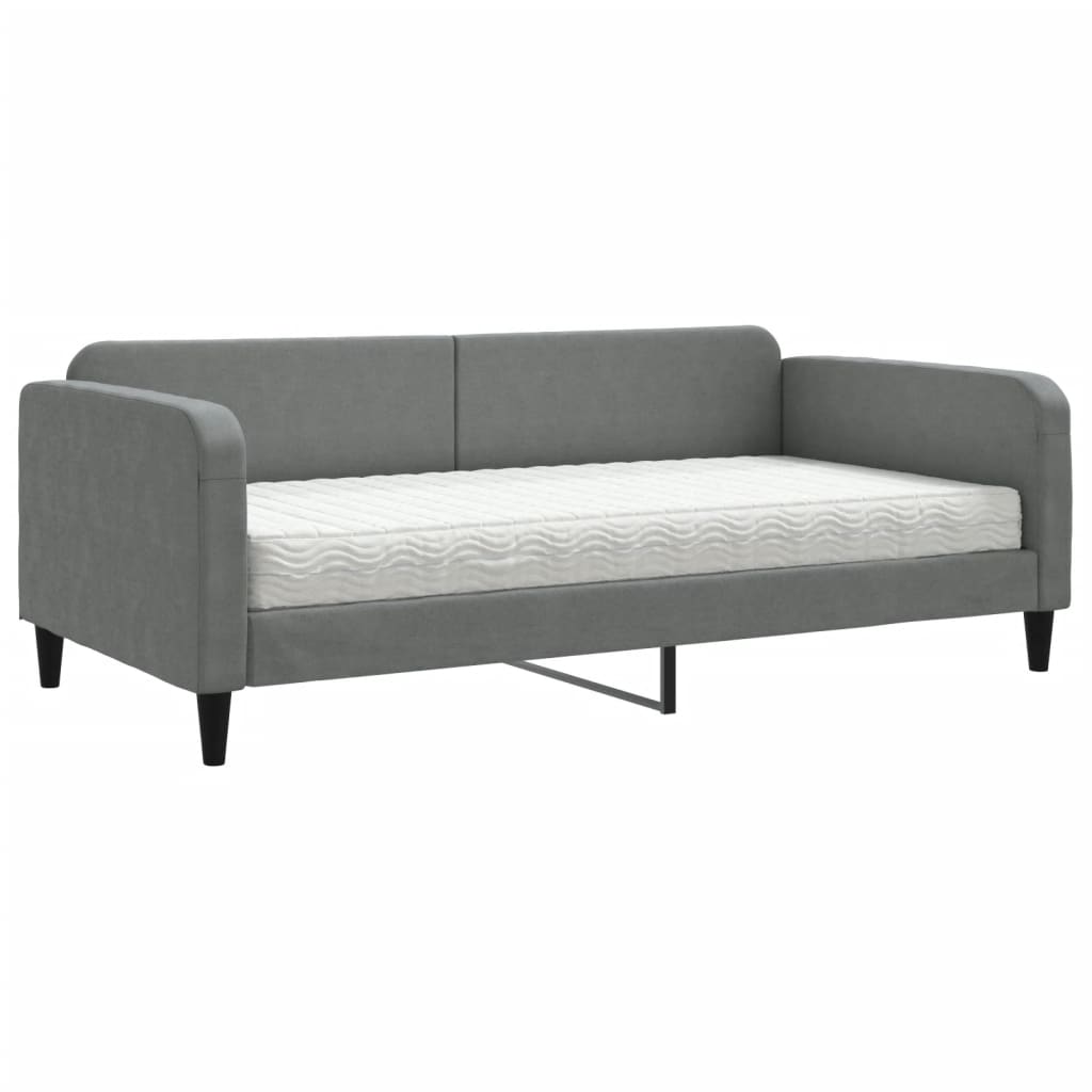 Lit de jour avec matelas gris foncé 100x200 cm tissu