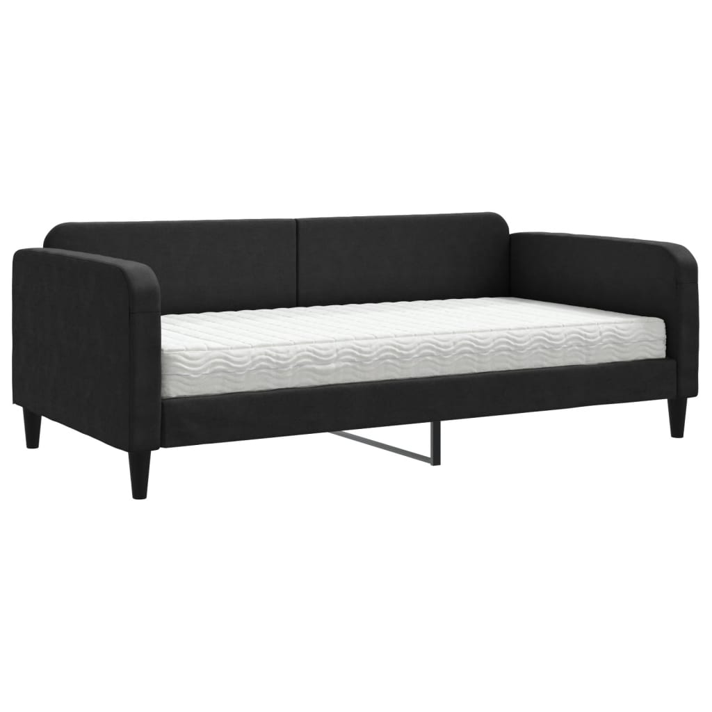 Lit de jour avec matelas noir 100x200 cm tissu