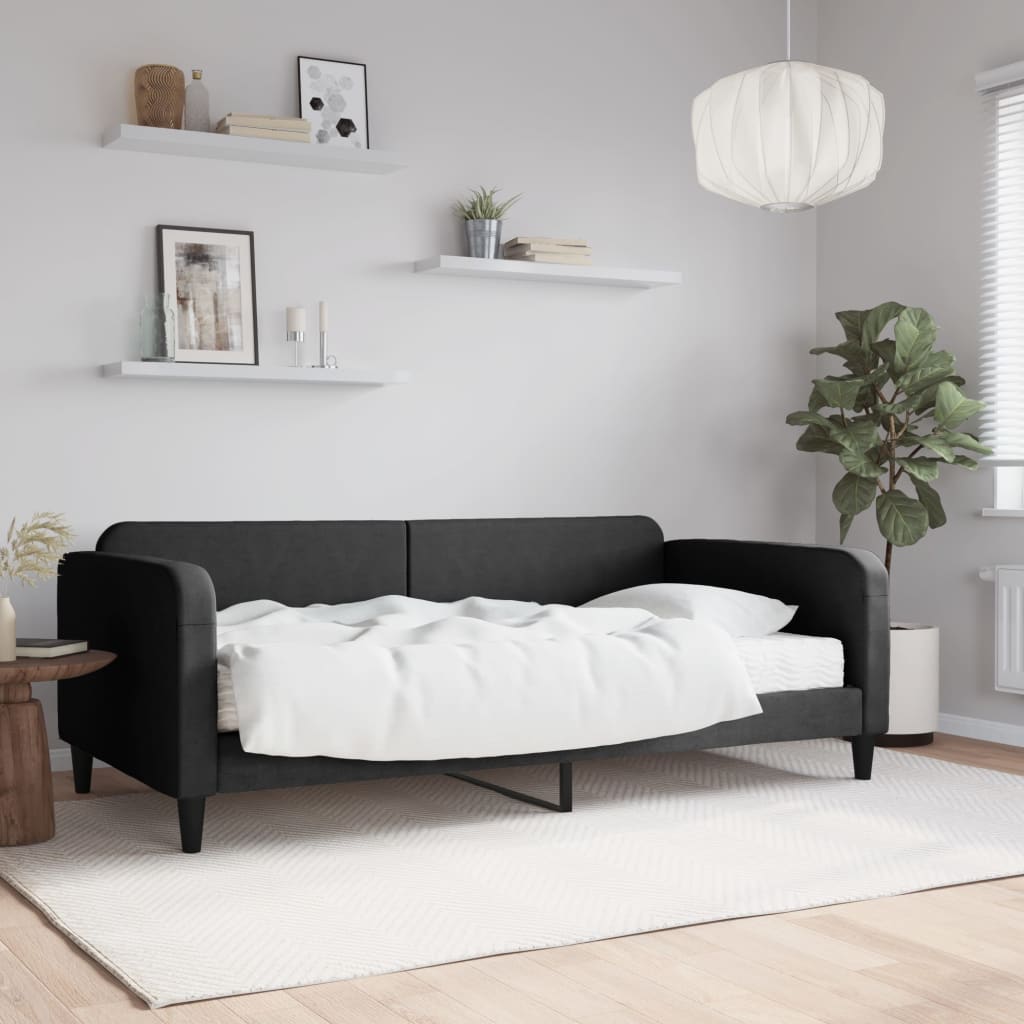 Lit de jour avec matelas noir 100x200 cm tissu