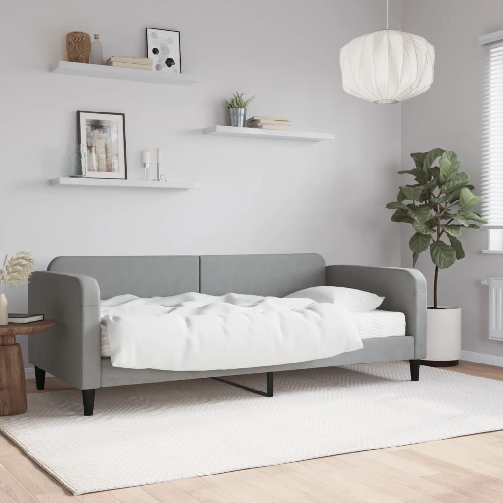 Lit de jour avec matelas gris clair 90x190 cm tissu