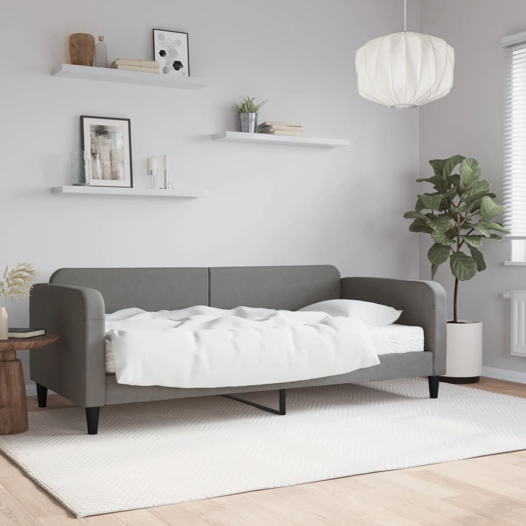 Lit de jour avec matelas gris foncé 90x190 cm tissu