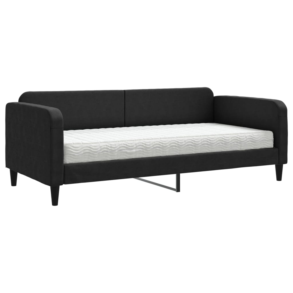 Lit de jour avec matelas noir 90x190 cm tissu