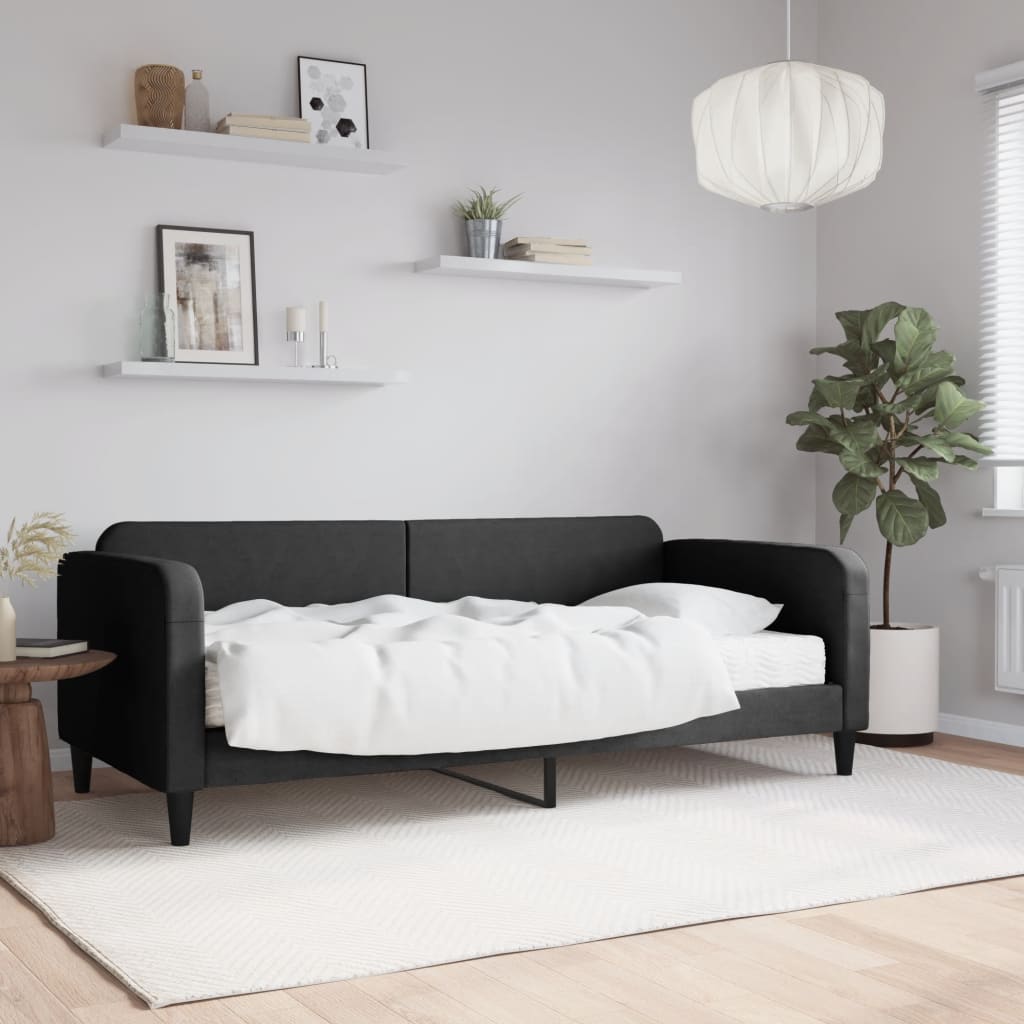 Lit de jour avec matelas noir 90x190 cm tissu