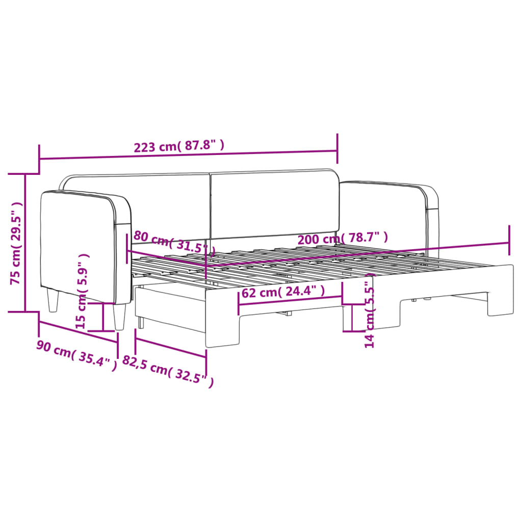 Day bed with trundle without mattress 80x200 cm