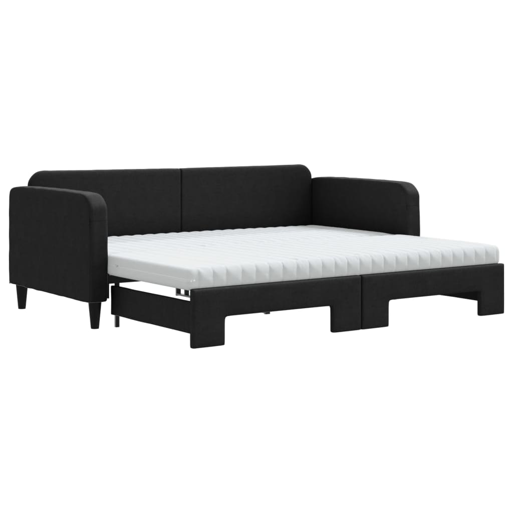 Lit de jour avec gigogne et matelas noir 90x200 cm tissu