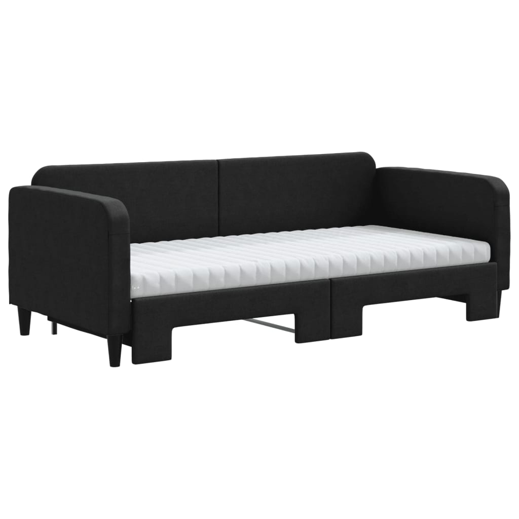 Lit de jour avec gigogne et matelas noir 90x200 cm tissu