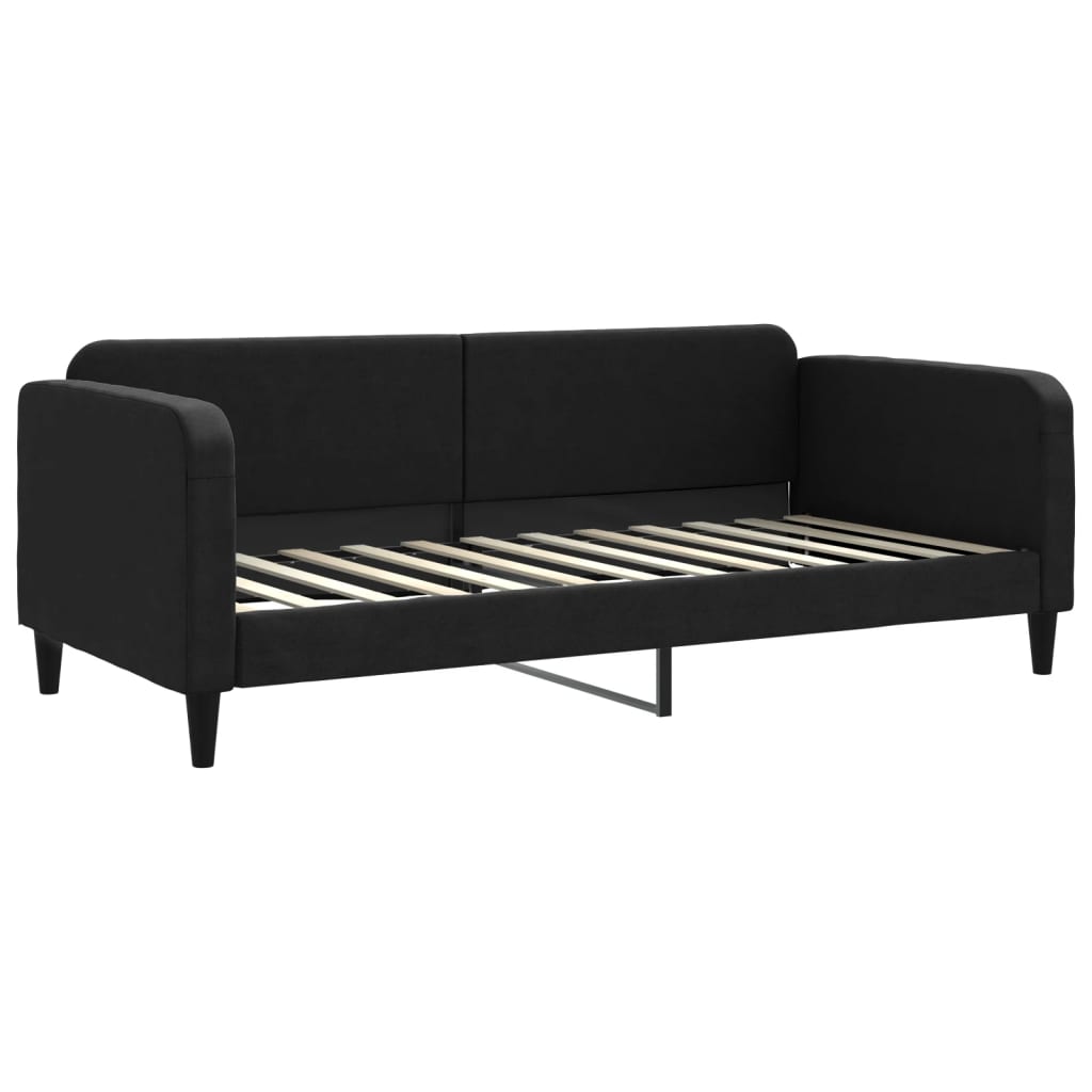 Lit de jour avec gigogne et matelas noir 90x200 cm tissu