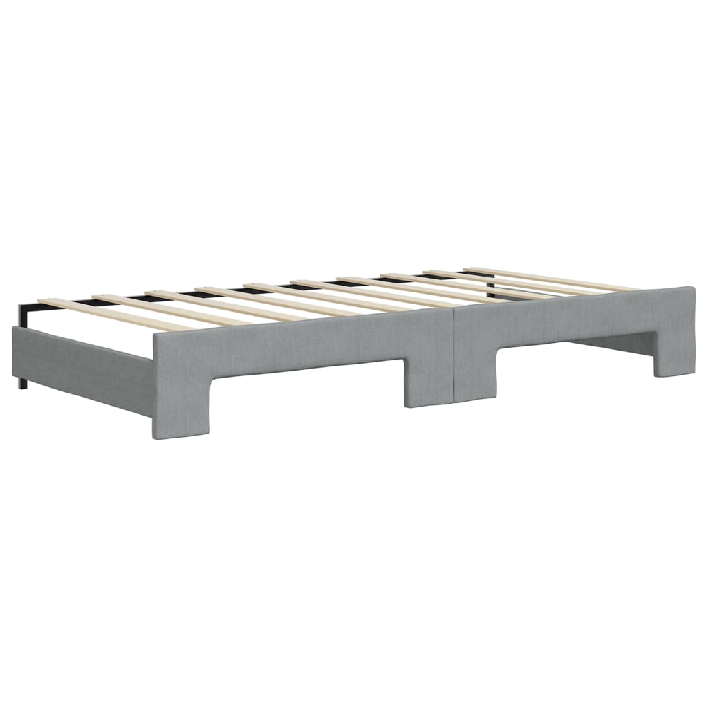 Lit de jour avec gigogne et matelas gris clair 90x190 cm tissu