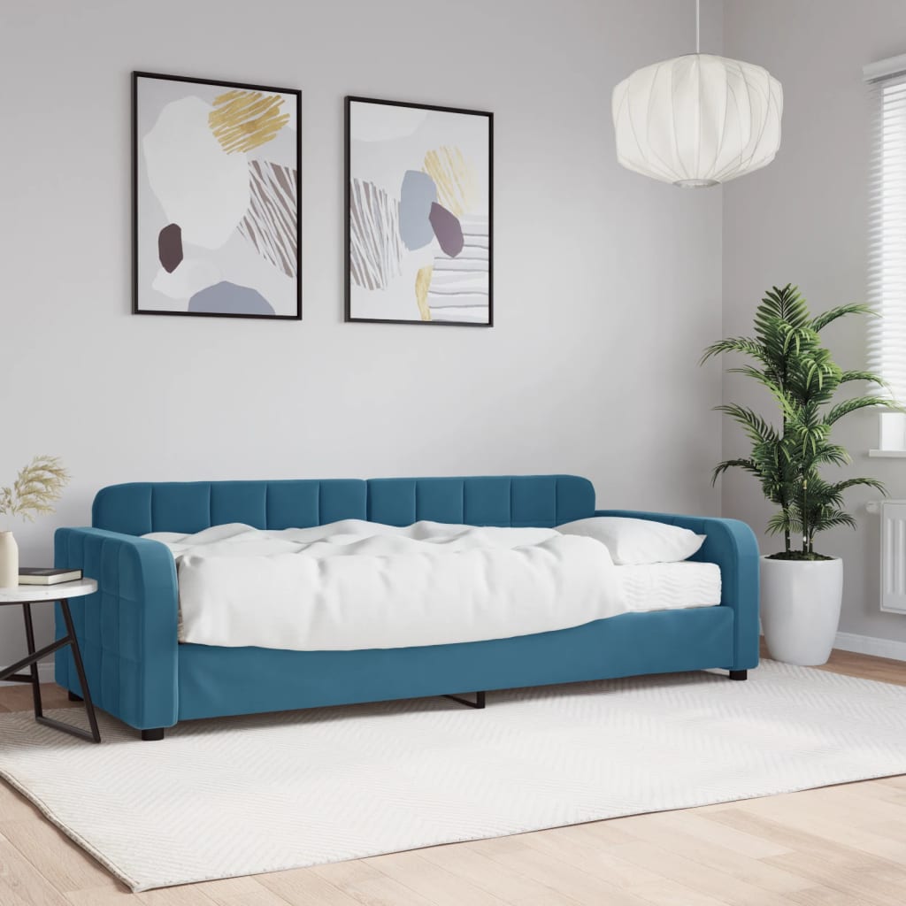 Lit de jour avec matelas bleu 80x200 cm velours