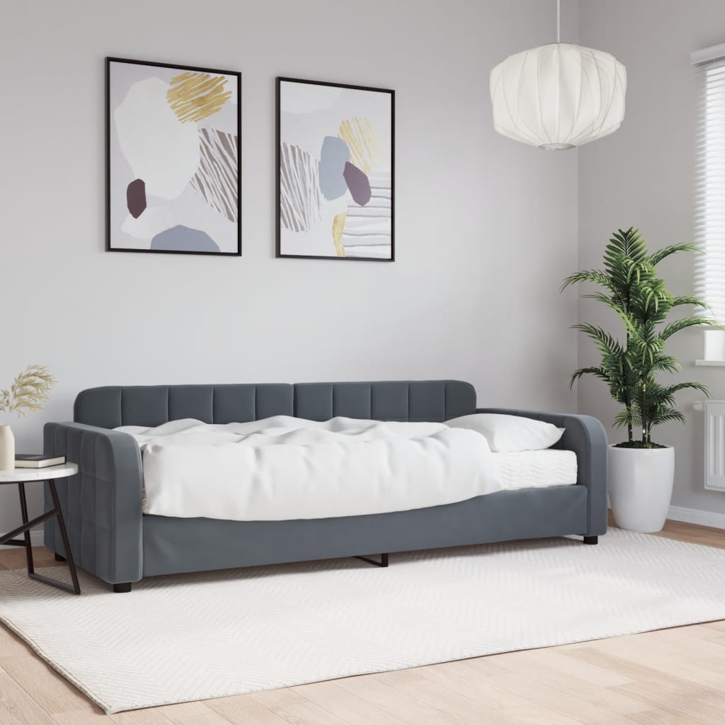 Lit de jour avec matelas gris foncé 80x200 cm velours