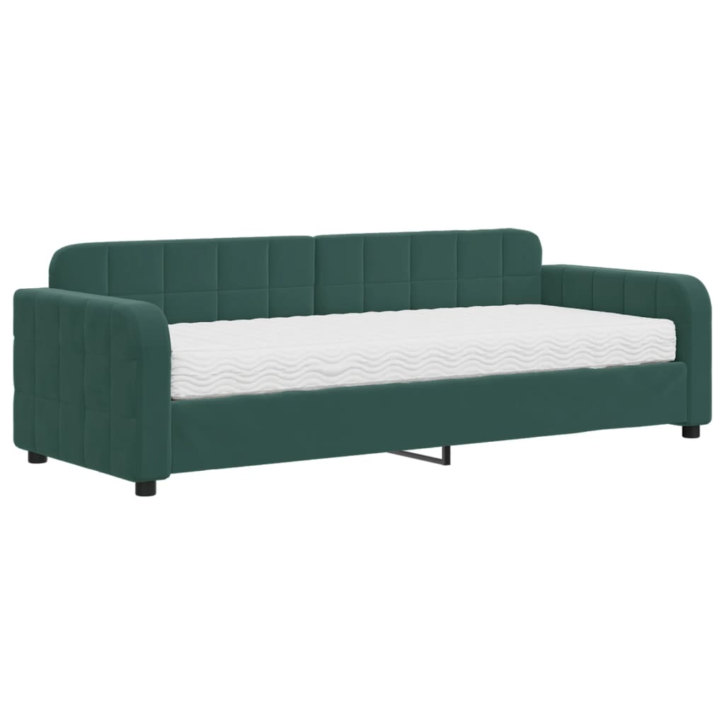 Day bed with dark green mattress 80x200 cm velvet