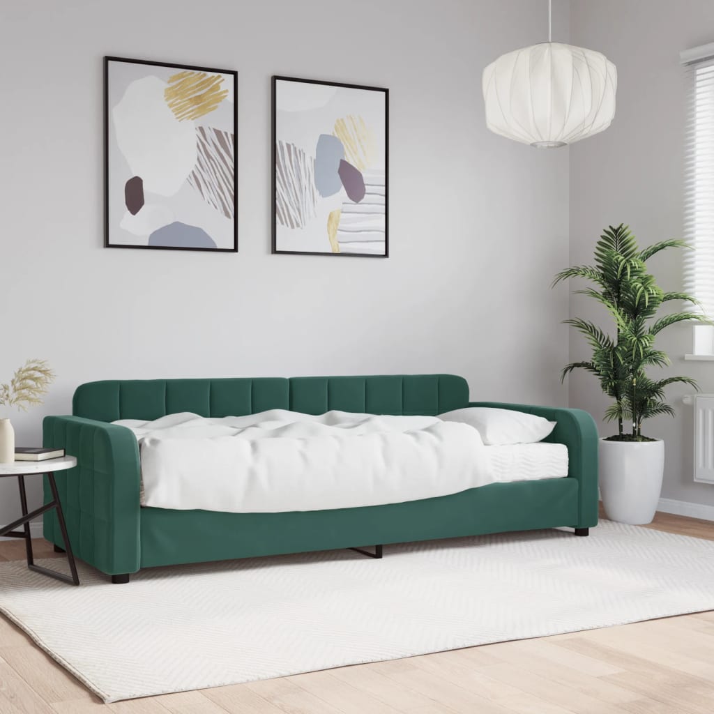 Day bed with dark green mattress 80x200 cm velvet