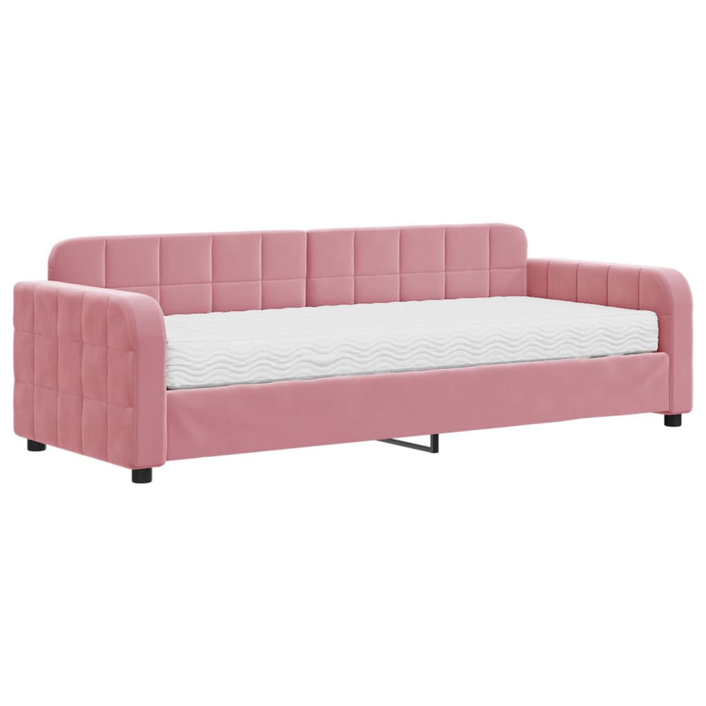 Lit de jour avec matelas rose 80x200 cm velours