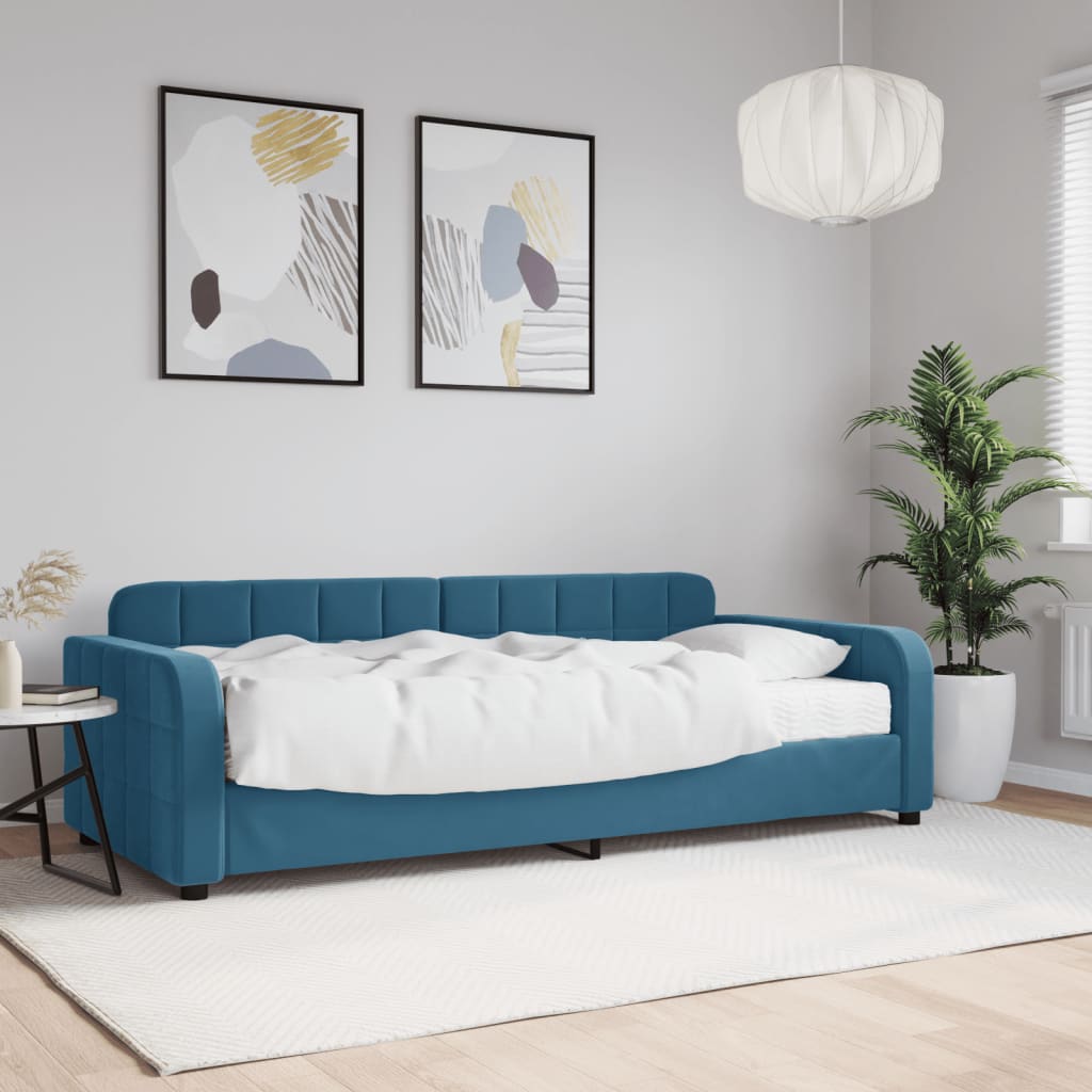 Lit de jour avec matelas bleu 90x200 cm velours