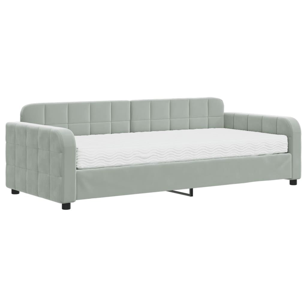 Lit de jour avec matelas gris clair 90x200 cm velours