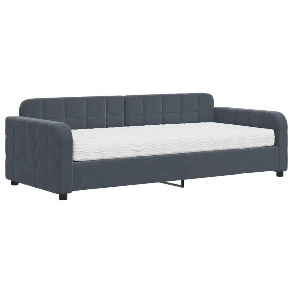 Lit de jour avec matelas gris foncé 90x200 cm velours