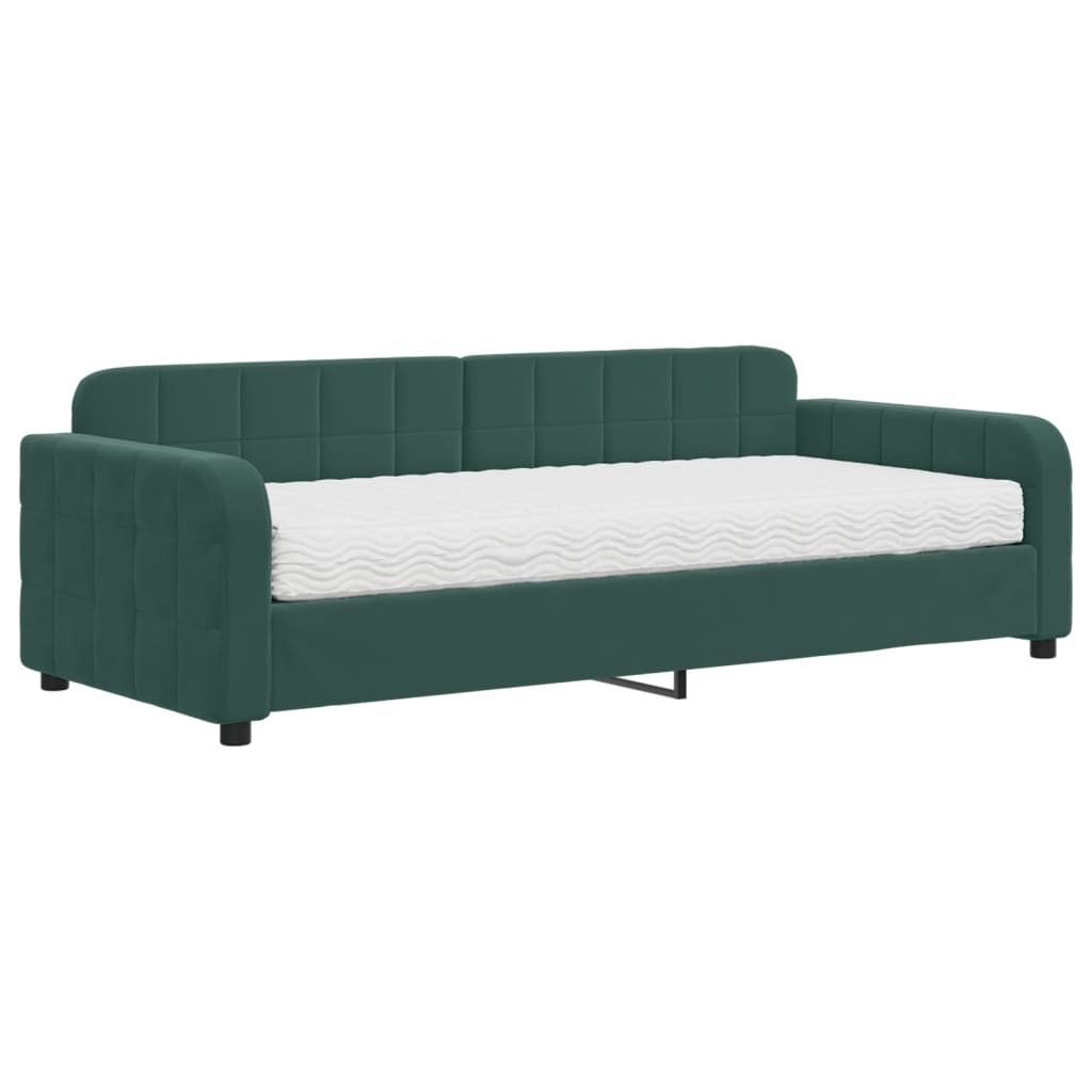 Lit de jour avec matelas vert foncé 90x200 cm velours