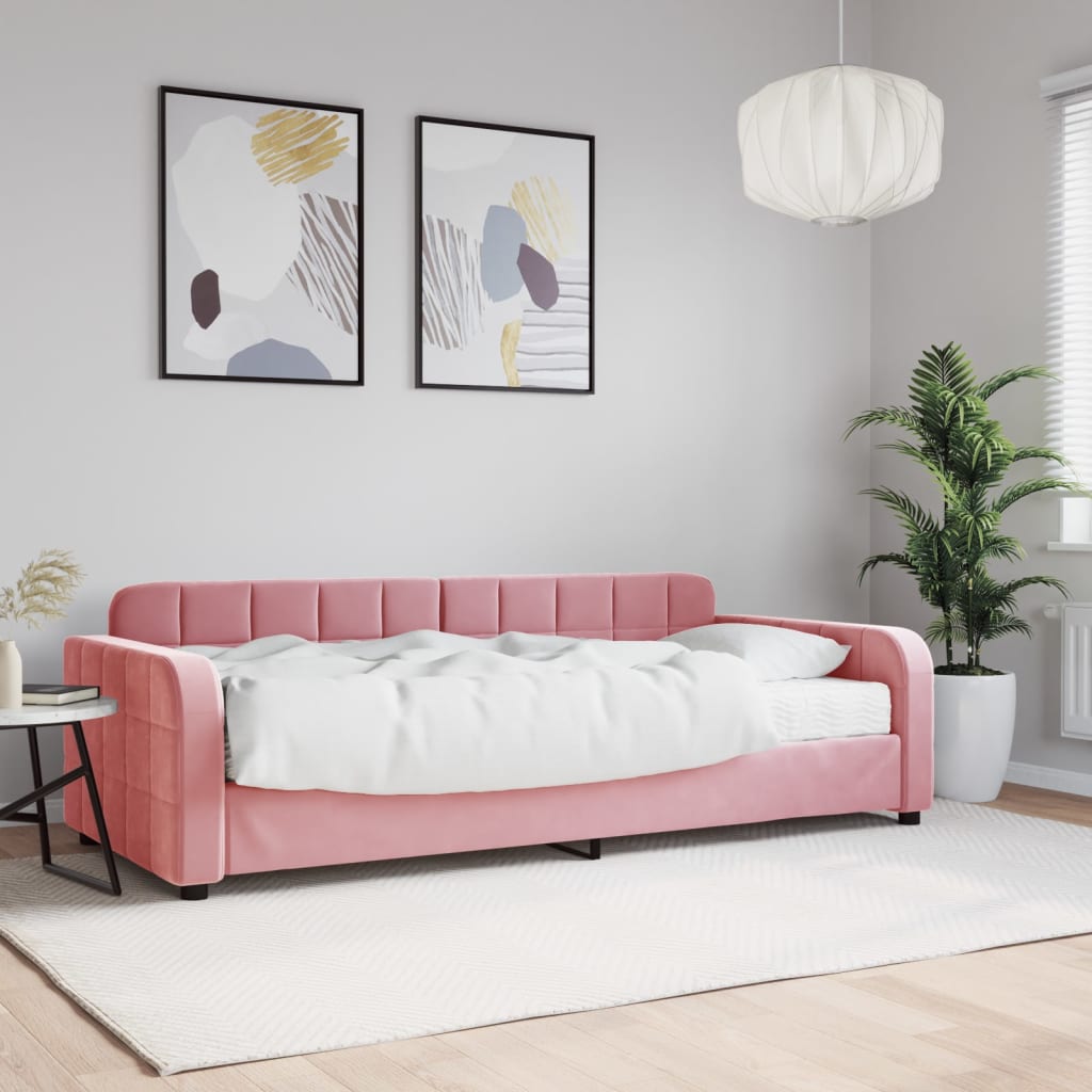 Lit de jour avec matelas rose 90x200 cm velours