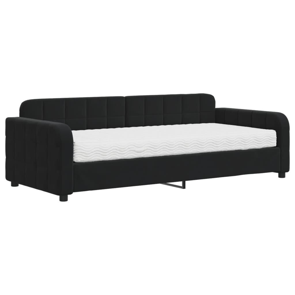 Lit de jour avec matelas noir 90x200 cm velours