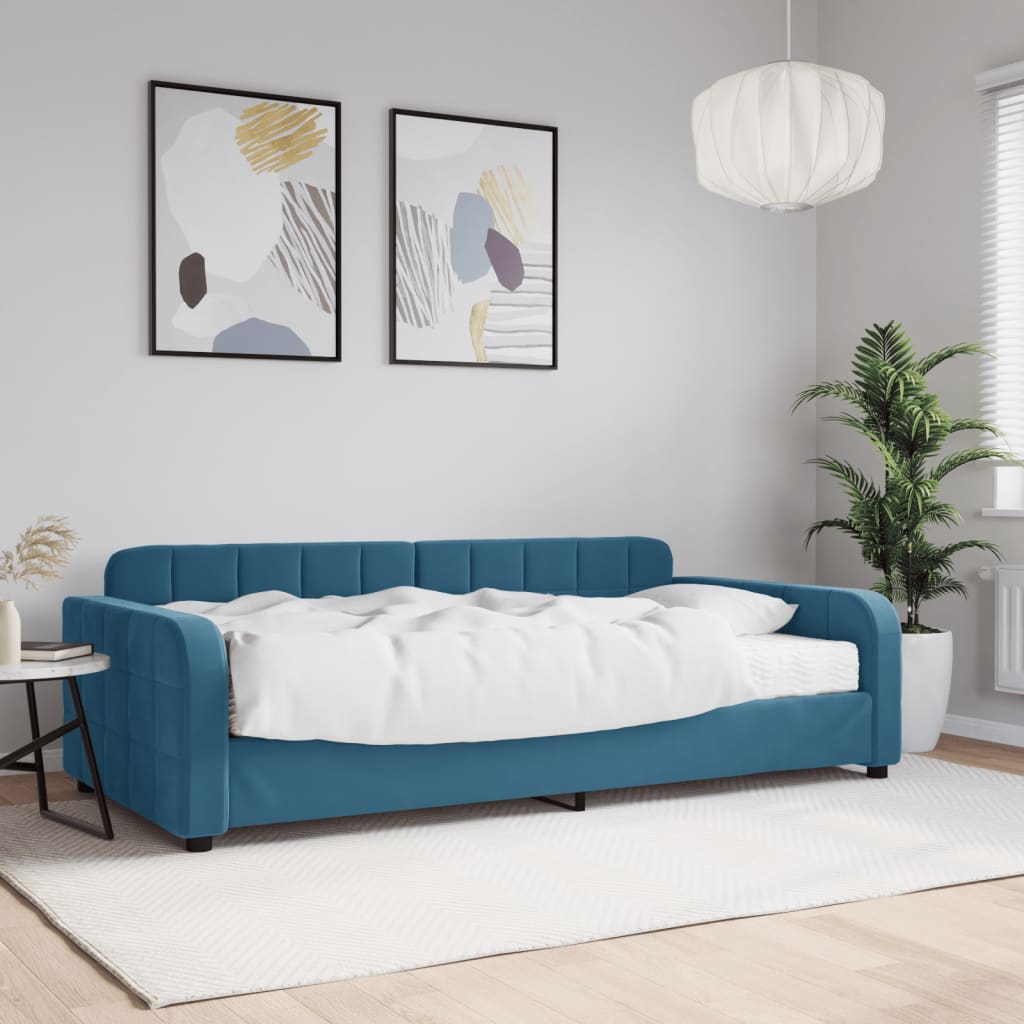 Lit de jour avec matelas bleu 100x200 cm velours