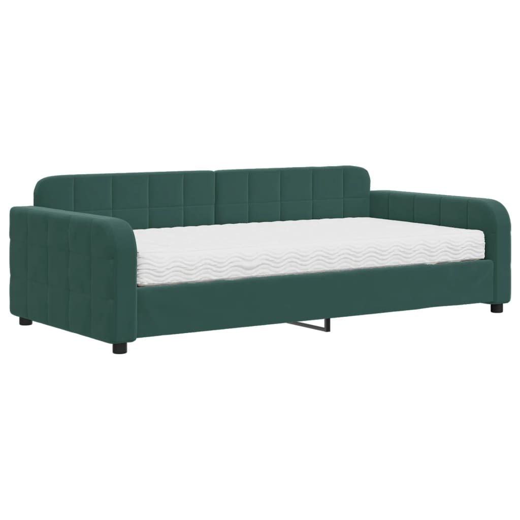 Day bed with dark green mattress 100x200 cm velvet