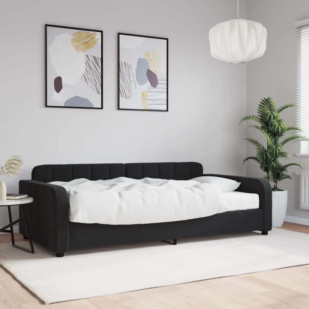 Lit de jour avec matelas noir 100x200 cm velours