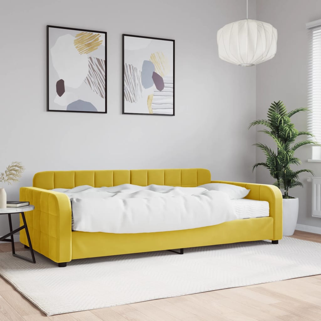 Lit de jour avec matelas jaune 100x200 cm velours