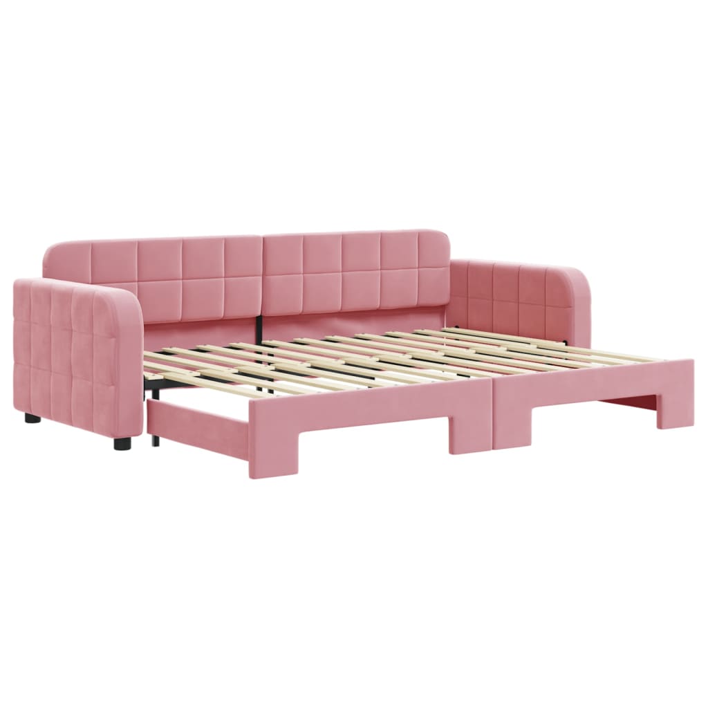 Lit de jour avec gigogne sans matelas rose 80x200 cm