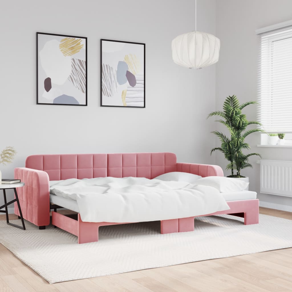 Lit de jour avec gigogne sans matelas rose 80x200 cm