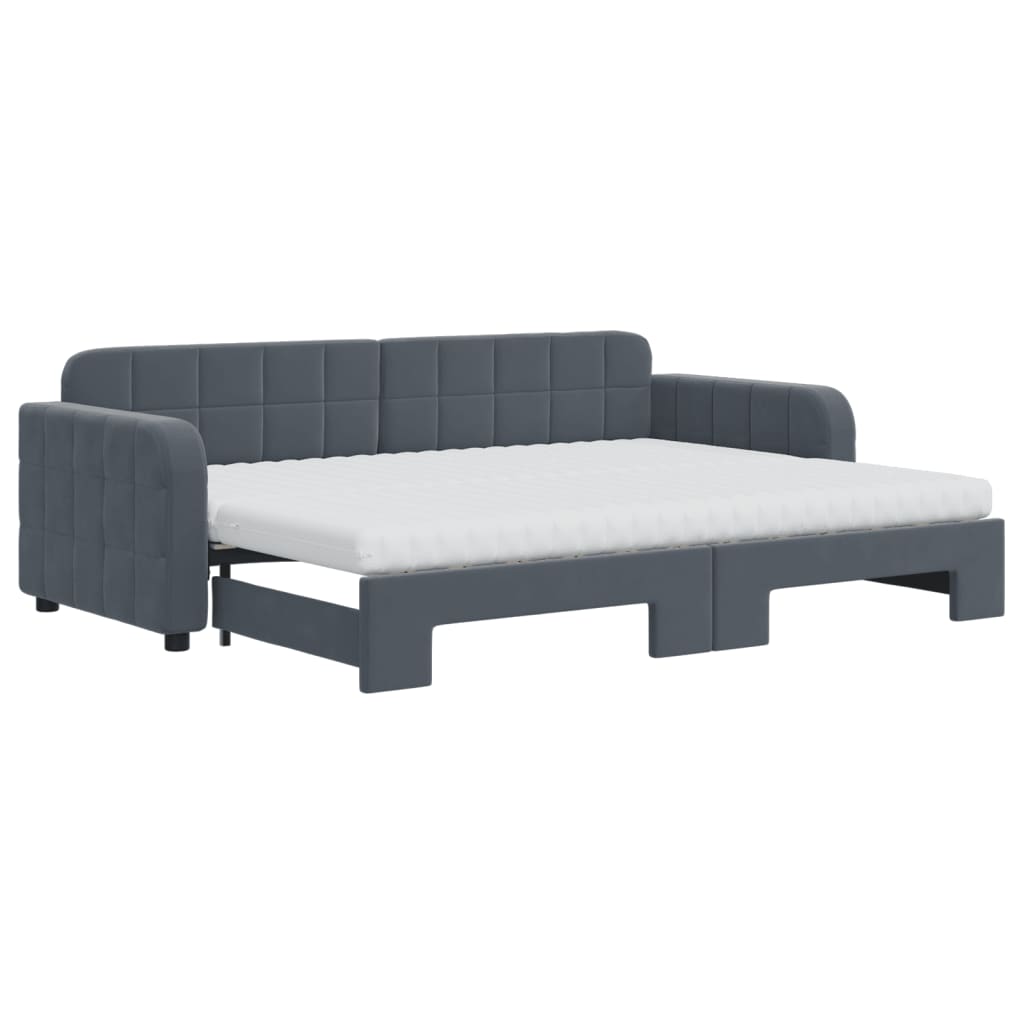 Day bed with trundle and dark gray mattress 80x200cm velvet