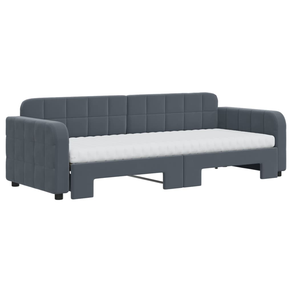 Day bed with trundle and dark gray mattress 80x200cm velvet