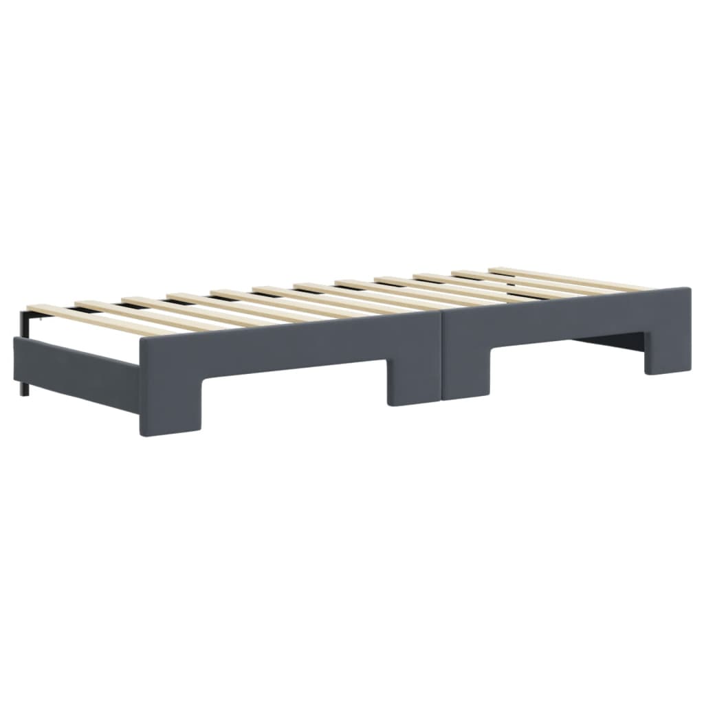 Day bed with trundle and dark gray mattress 80x200cm velvet