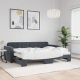 Day bed with trundle and dark gray mattress 80x200cm velvet