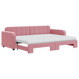 Lit de jour avec lit gigogne et matelas rose 80x200 cm velours