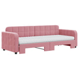 Lit de jour avec lit gigogne et matelas rose 80x200 cm velours