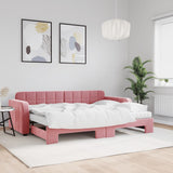 Lit de jour avec lit gigogne et matelas rose 80x200 cm velours