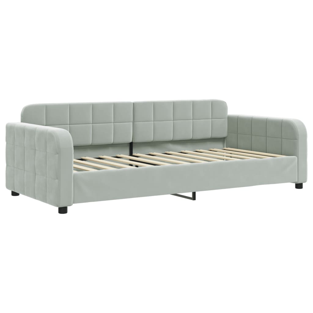 Lit de jour avec gigogne et matelas gris clair 90x200cm velours