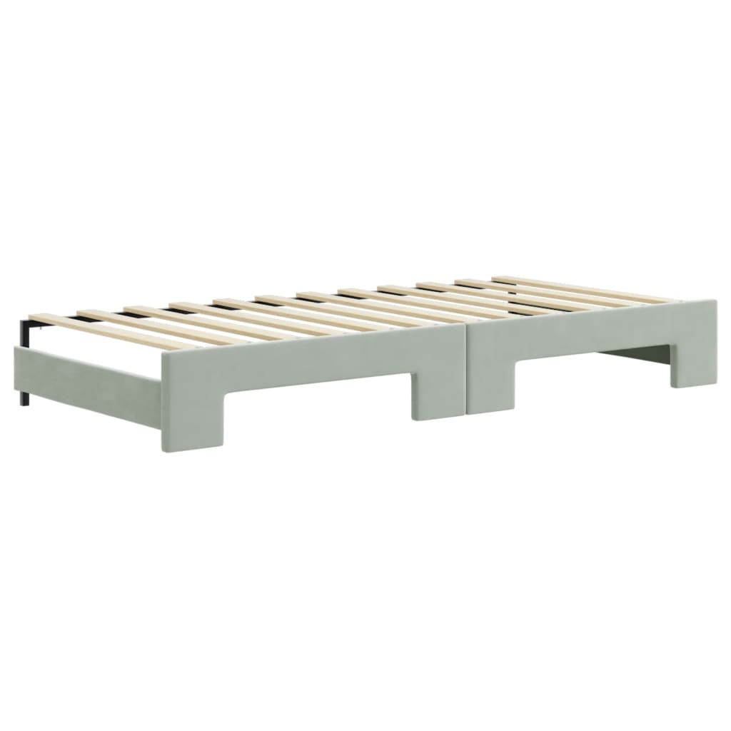 Lit de jour avec gigogne et matelas gris clair 90x200cm velours