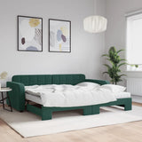 Lit de jour avec gigogne et matelas vert foncé 90x200cm velours