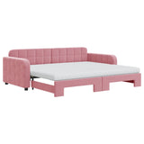 Lit de jour avec gigogne et matelas rose 90x200 cm velours