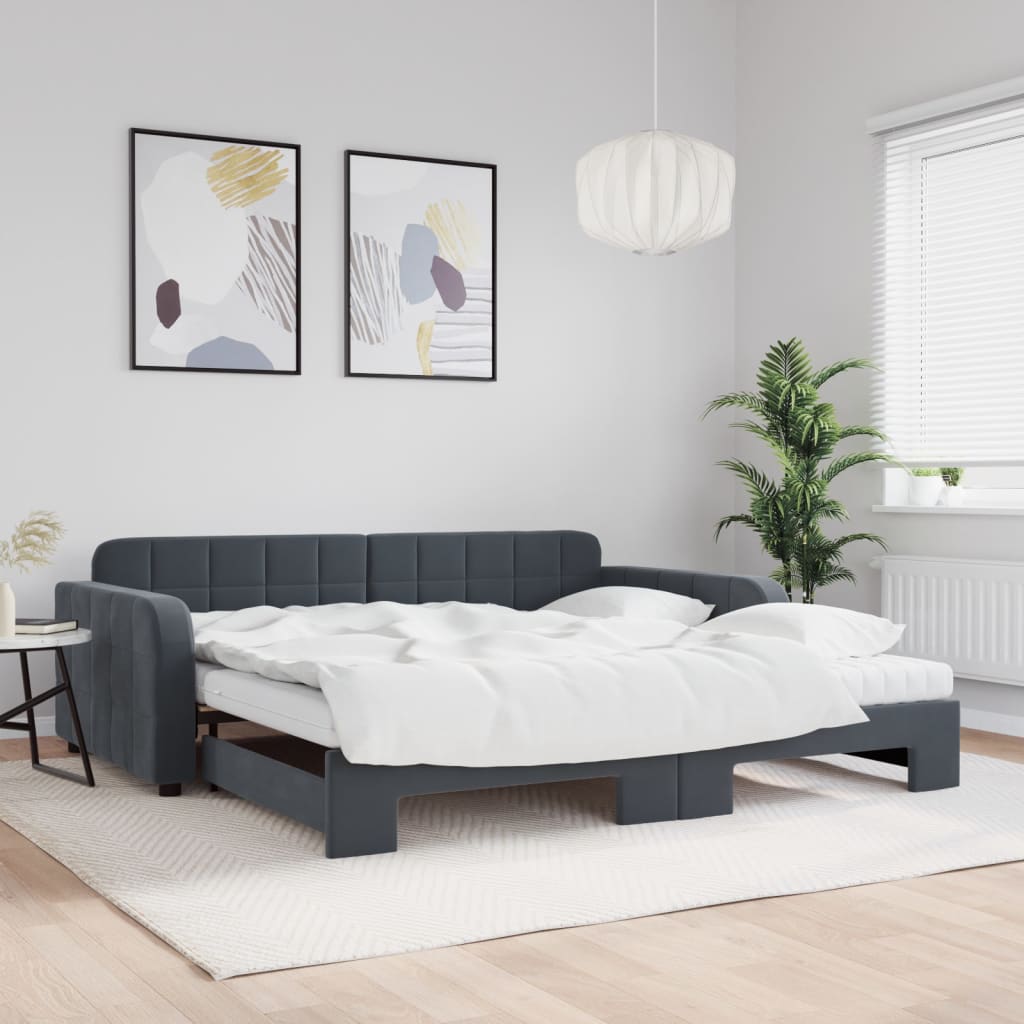 Day bed and trundle bed and dark gray mattress 100x200 cm velvet