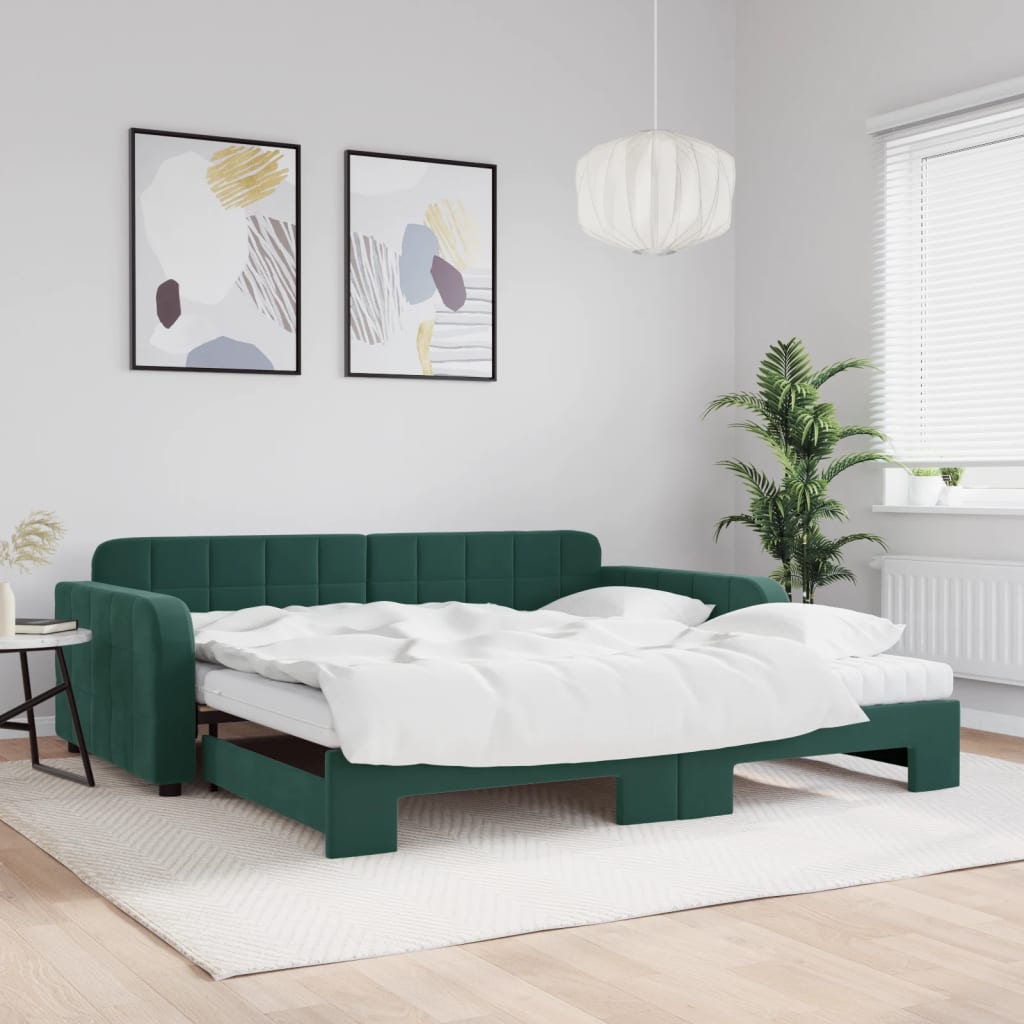 Lit de jour et gigogne et matelas vert foncé 100x200 cm velours